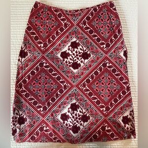 Ann Taylor Loft Red Print Skirt Size 6 100% Cotton